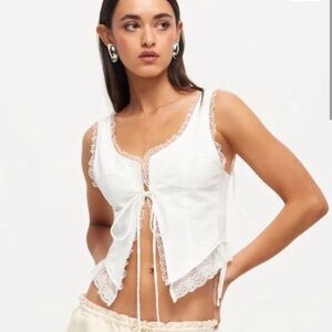 Lioness RESURGENCE CAMI - Romantic Lace Trimmed Tie Front Cropped Adjustable